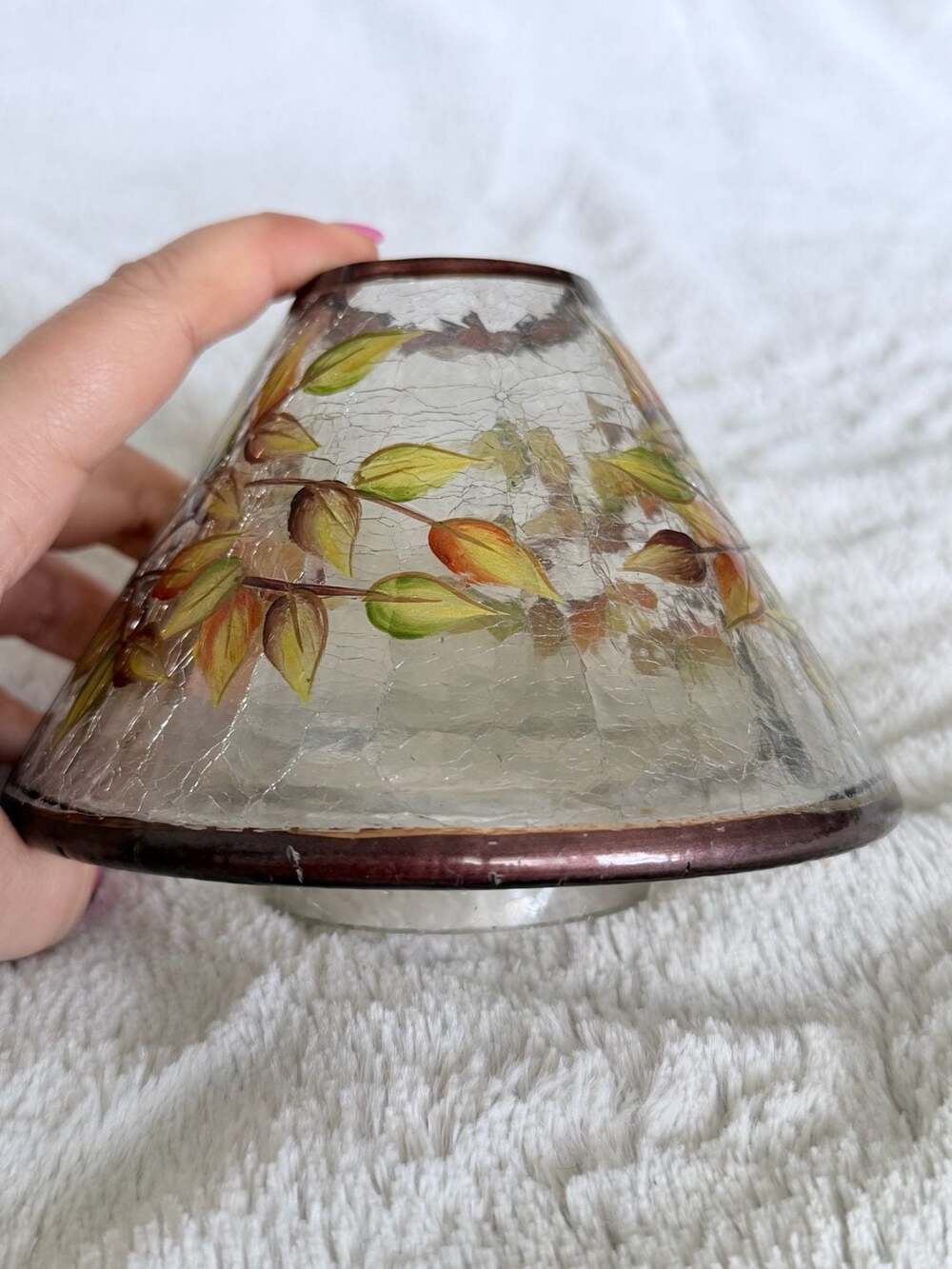 Yankee Candle Crackle Glass Jar Shade with Autumn Fall Leaves Design - Picture 3 of 8